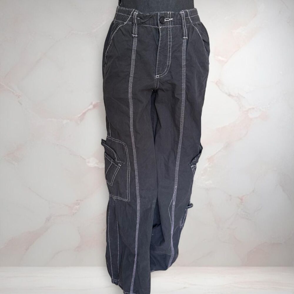 BDG Women's Y2K Cargo Trousers Size S Black Parachute Grunge Punk Indie Wide-leg